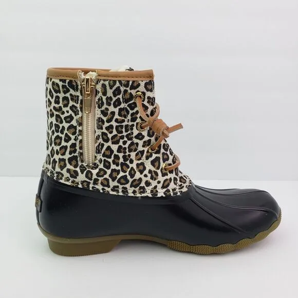 Sperry Top Sider Saltwater Youth Girls Sz 5Y Animal Print Waterproof Duck Boots