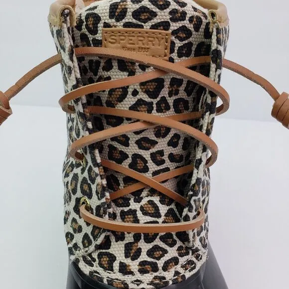 Sperry Top Sider Saltwater Youth Girls Sz 5Y Animal Print Waterproof Duck Boots