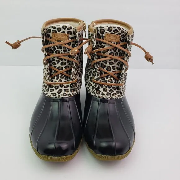 Sperry Top Sider Saltwater Youth Girls Sz 5Y Animal Print Waterproof Duck Boots