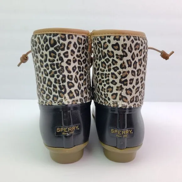 Sperry Top Sider Saltwater Youth Girls Sz 5Y Animal Print Waterproof Duck Boots