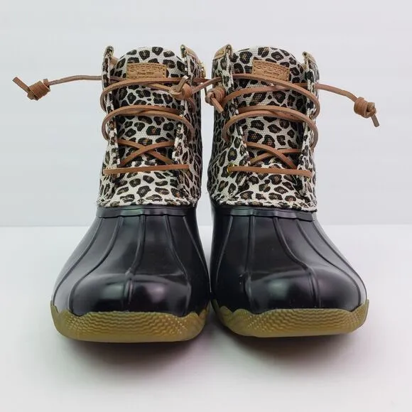 Sperry Top Sider Saltwater Youth Girls Sz 5Y Animal Print Waterproof Duck Boots