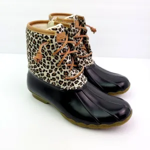 Sperry Top Sider Saltwater Youth Girls Sz 5Y Animal Print Waterproof Duck Boots