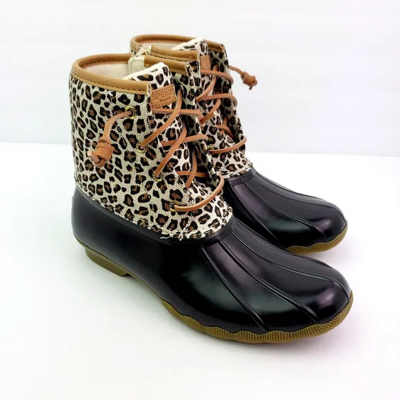 Sperry Top Sider Saltwater Youth Girls Sz 5Y Animal Print Waterproof Duck Boots