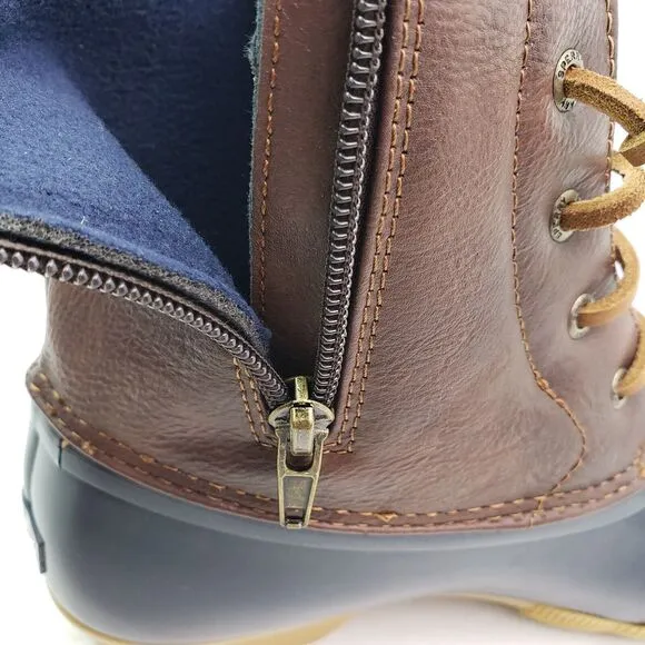 Sperry Top Sider Saltwater Youth Size 3Y Brown Navy Blue Waterproof Duck Boots