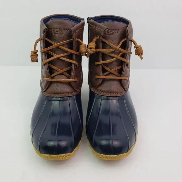 Sperry Top Sider Saltwater Youth Size 3Y Brown Navy Blue Waterproof Duck Boots