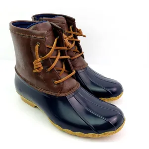 Sperry Top Sider Saltwater Youth Size 3Y Brown Navy Blue Waterproof Duck Boots