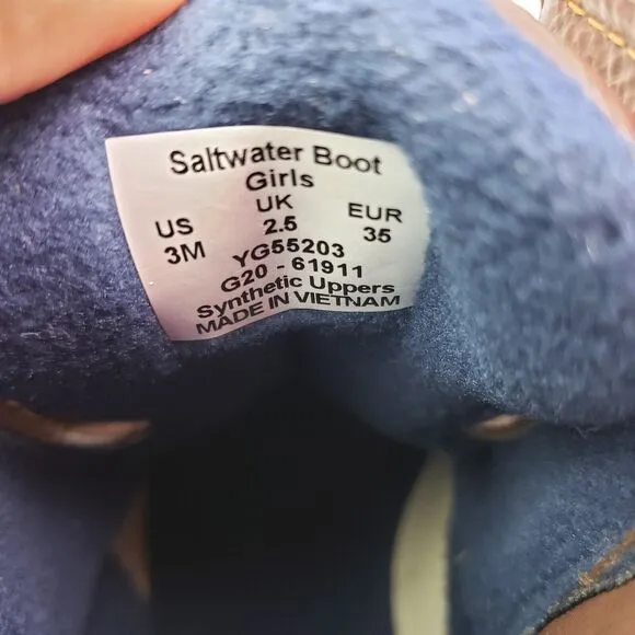 Sperry Top Sider Saltwater Youth Size 3Y Brown Navy Blue Waterproof Duck Boots