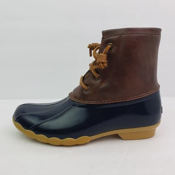 Sperry Top Sider Saltwater Youth Size 3Y Brown Navy Blue Waterproof Duck Boots