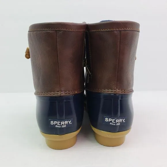 Sperry Top Sider Saltwater Youth Size 3Y Brown Navy Blue Waterproof Duck Boots
