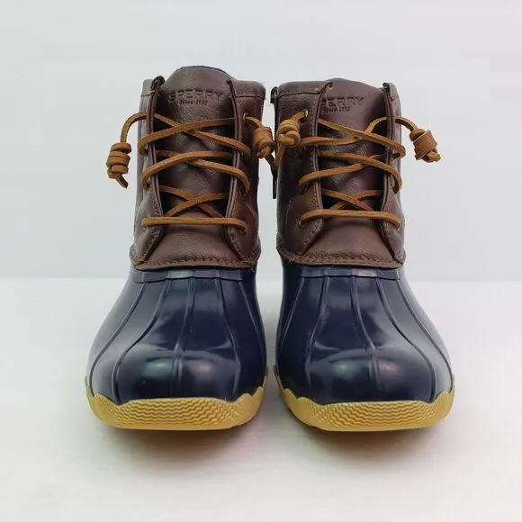 Sperry Top Sider Saltwater Youth Size 3Y Brown Navy Blue Waterproof Duck Boots