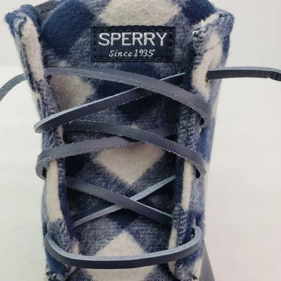 Sperry Top Sider Saltwater Youth Sz 1Y Blue Plaid Wool Waterproof Duck Boots
