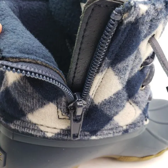 Sperry Top Sider Saltwater Youth Sz 1Y Blue Plaid Wool Waterproof Duck Boots