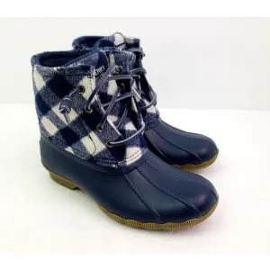 Sperry Top Sider Saltwater Youth Sz 1Y Blue Plaid Wool Waterproof Duck Boots