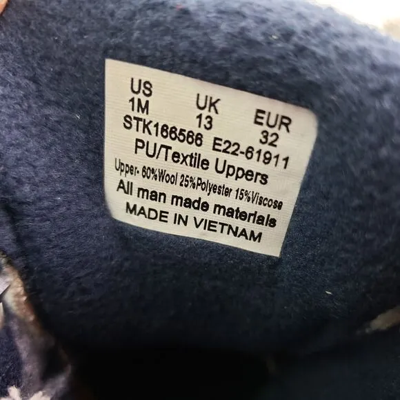 Sperry Top Sider Saltwater Youth Sz 1Y Blue Plaid Wool Waterproof Duck Boots