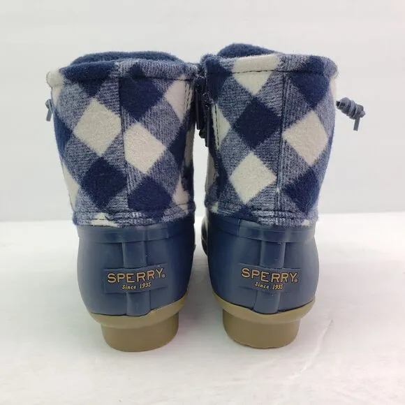 Sperry Top Sider Saltwater Youth Sz 1Y Blue Plaid Wool Waterproof Duck Boots