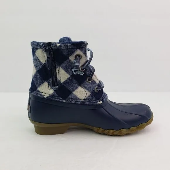 Sperry Top Sider Saltwater Youth Sz 1Y Blue Plaid Wool Waterproof Duck Boots