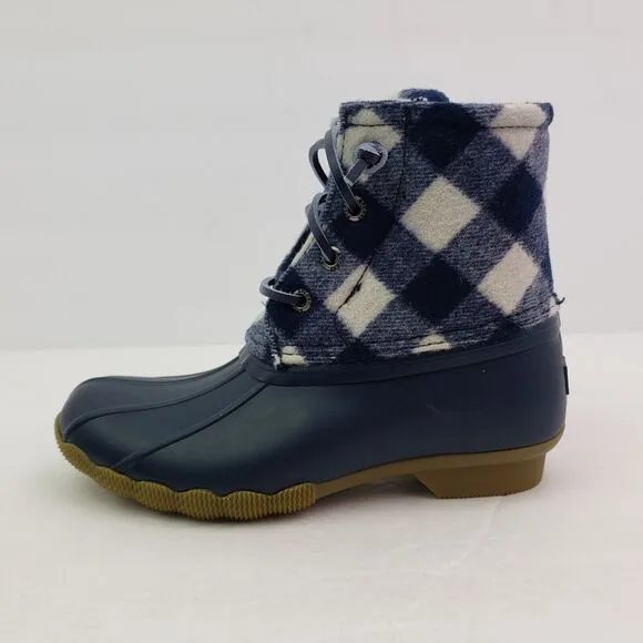 Sperry Top Sider Saltwater Youth Sz 1Y Blue Plaid Wool Waterproof Duck Boots