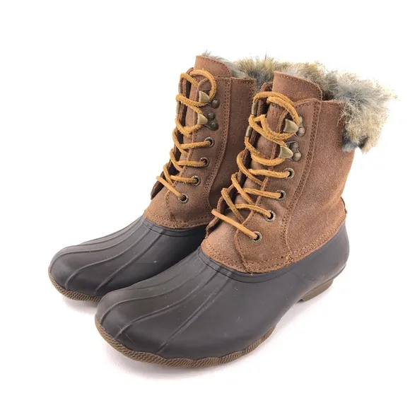 Sperry WhiteWater Brown Leather Duck Winter Snow Boots 8M
