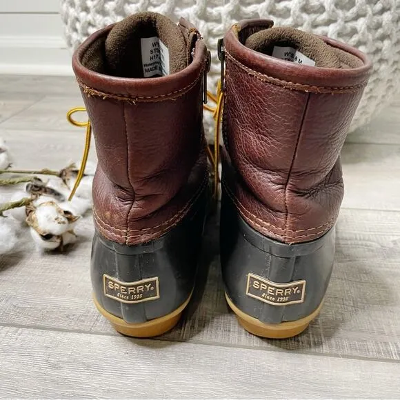 Sperry Women’s Saltwater Waterproof Fleece Lined Lace Up Duck Boots Brown Size 8
