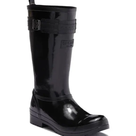 Sperry Women's Black Walker Atlantic Rain Mid Calf Boots Size 9.5