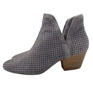 Splendid Split Side Ankle Boots Sz 8.5 Perforated Suede Leather Block Heels Grey