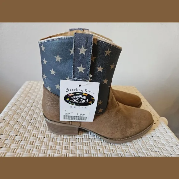 Sterling River NWT American Flag Leather Western Boots 10M