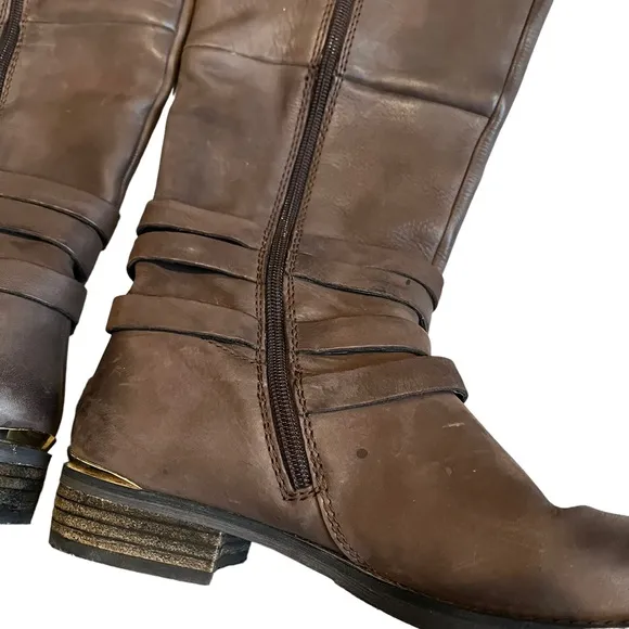 Steve Madden Albany Brown Leather Belted Riding Boots