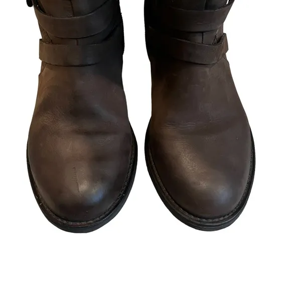 Steve Madden Albany Brown Leather Belted Riding Boots