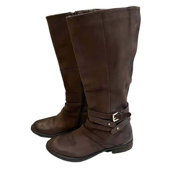 Steve Madden Albany Brown Leather Belted Riding Boots