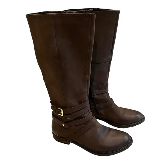 Steve Madden Albany Brown Leather Belted Riding Boots
