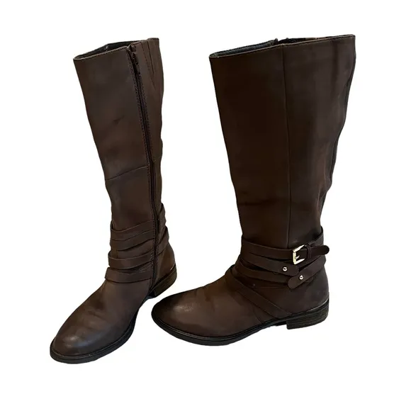 Steve Madden Albany Brown Leather Belted Riding Boots