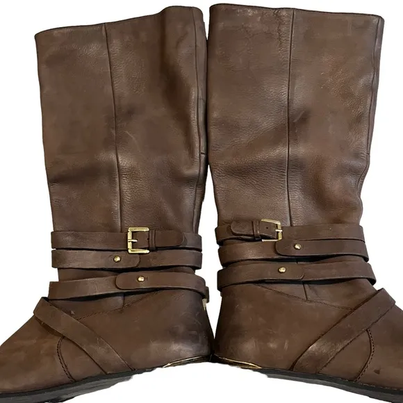 Steve Madden Albany Brown Leather Belted Riding Boots
