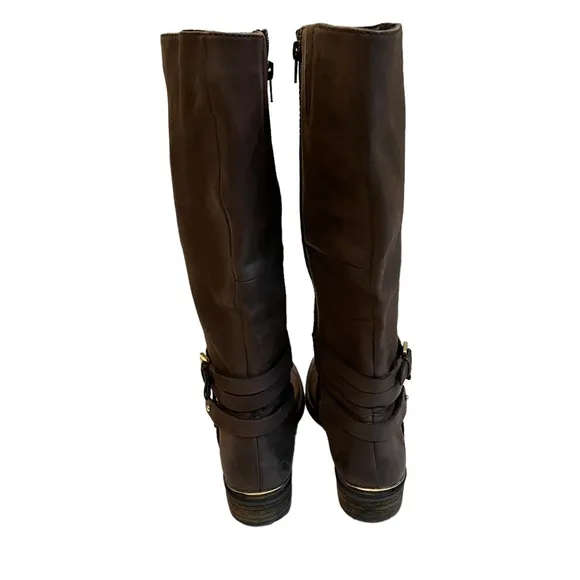 Steve Madden Albany Brown Leather Belted Riding Boots
