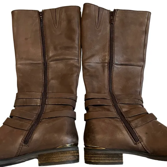Steve Madden Albany Brown Leather Belted Riding Boots