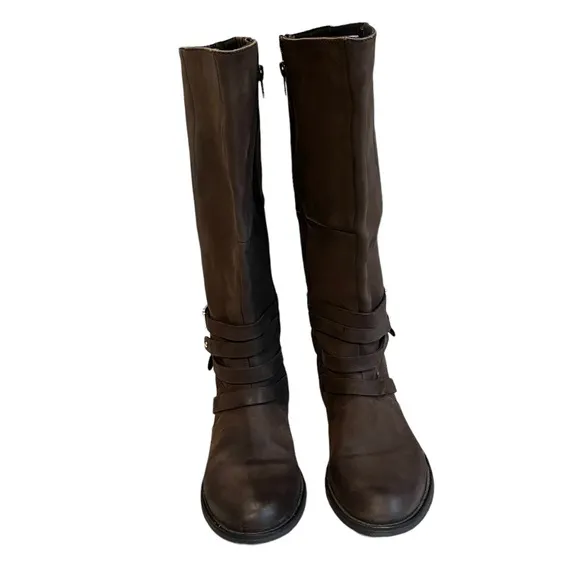 Steve Madden Albany Brown Leather Belted Riding Boots