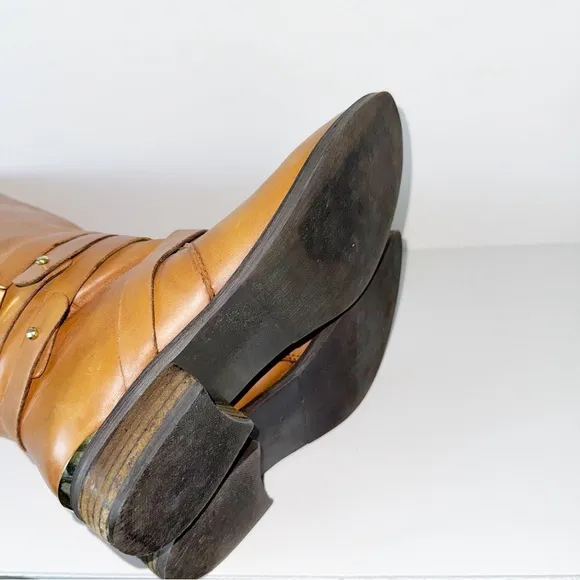 Steve Madden Albany Cognac Leather Belted Riding Boots Sz 8.5