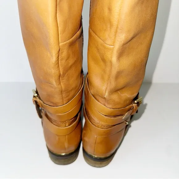 Steve Madden Albany Cognac Leather Belted Riding Boots Sz 8.5