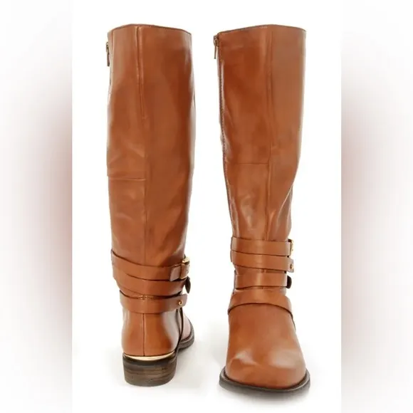 Steve Madden Albany Cognac Leather Belted Riding Boots Sz 8.5