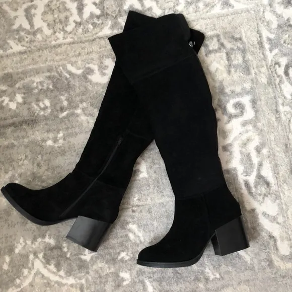 STEVE MADDEN black genuine suede Orabella over the knee boots