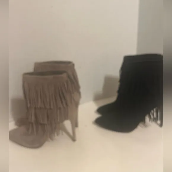 Steve Madden Black Khaki Suede Flapper Fringe Ankle Western Booties Boots Size 9