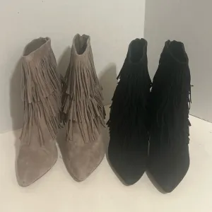 Steve Madden Black Khaki Suede Flapper Fringe Ankle Western Booties Boots Size 9