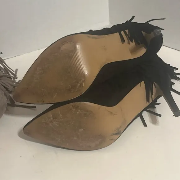 Steve Madden Black Khaki Suede Flapper Fringe Ankle Western Booties Boots Size 9
