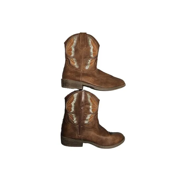 Steve Madden Girls Brown Color High Round Toe Western Solid Boots Size 3