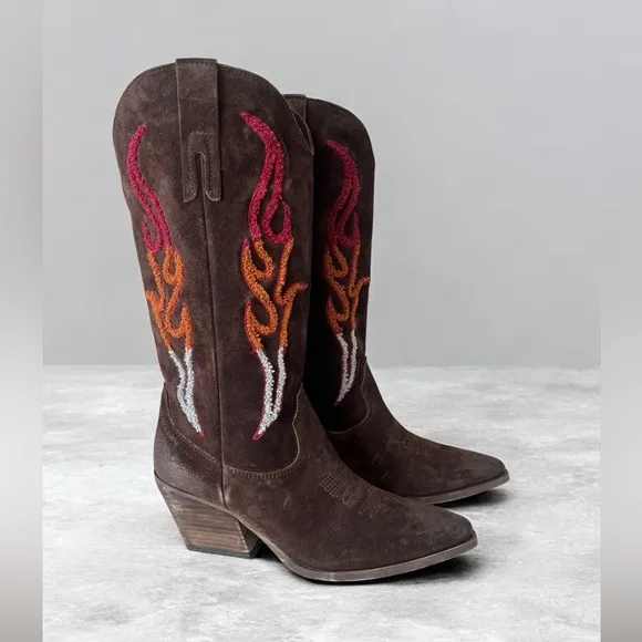 Steve Madden Graciella western flame leather distressed cowgirl boots 11 NEW