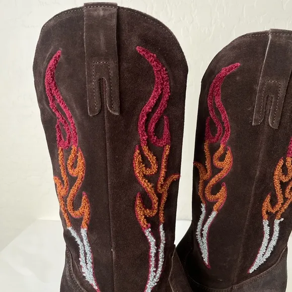 Steve Madden Graciella western flame leather distressed cowgirl boots 11 NEW