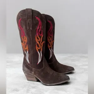 Steve Madden Graciella western flame leather distressed cowgirl boots 11 NEW