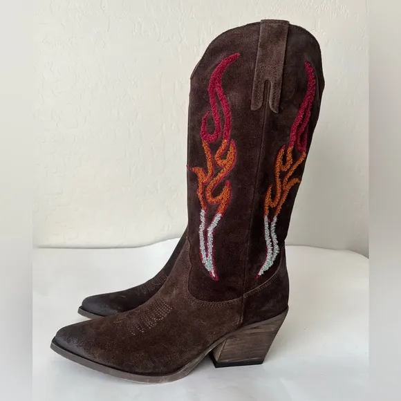 Steve Madden Graciella western flame leather distressed cowgirl boots 11 NEW