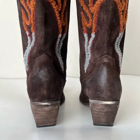 Steve Madden Graciella western flame leather distressed cowgirl boots 11 NEW
