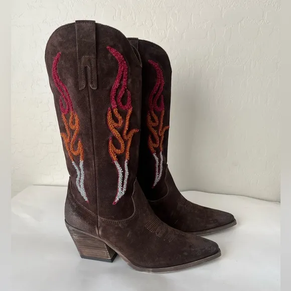 Steve Madden Graciella western flame leather distressed cowgirl boots 11 NEW