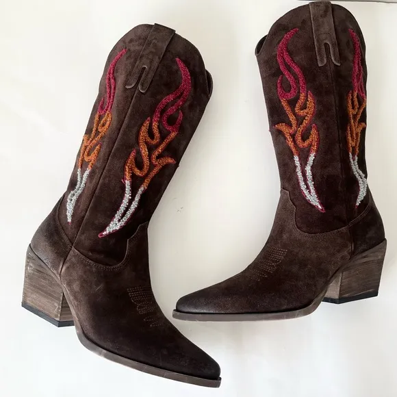 Steve Madden Graciella western flame leather distressed cowgirl boots 11 NEW